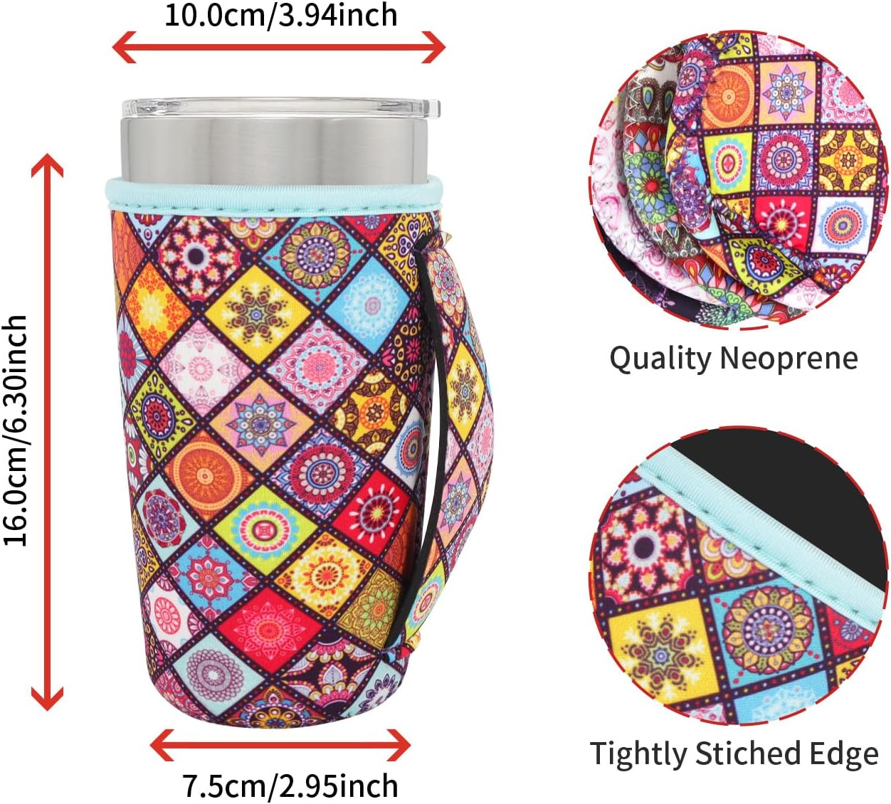 Reusable Iced Coffee Cup Sleeve Neoprene Insulated Sleeves Cup Holder with handle Idea for 30oz - 32oz Tumbler Cups, Protein Shake Bottles(Only Cup Sleeves), Black - Colors A