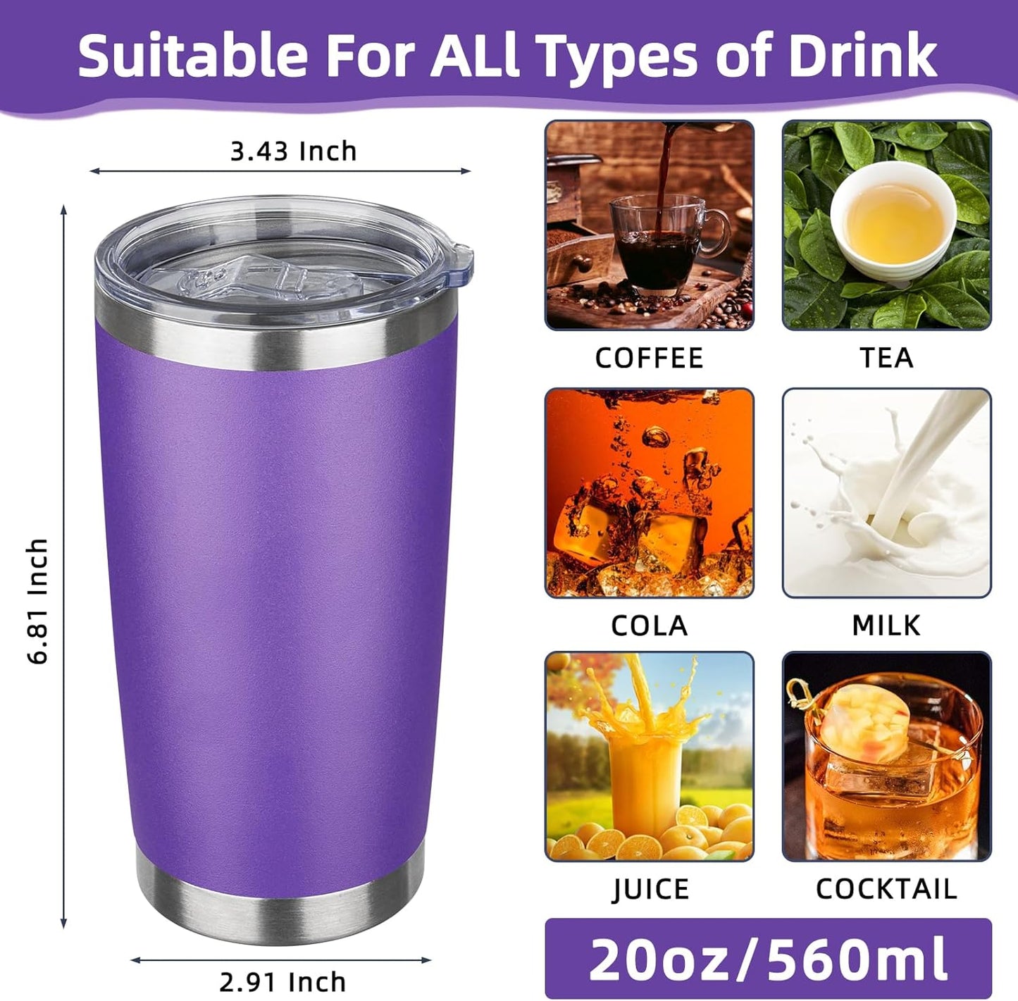 20oz Tumbler with Lid Stainless Steel Insulated Tumblers Travel Coffee Tumbler Bulk Double Wall Vacuum Insulated Water Cup Gifts for Christmas Women Men Her Him Home Office(Navy Blue, 1pack)