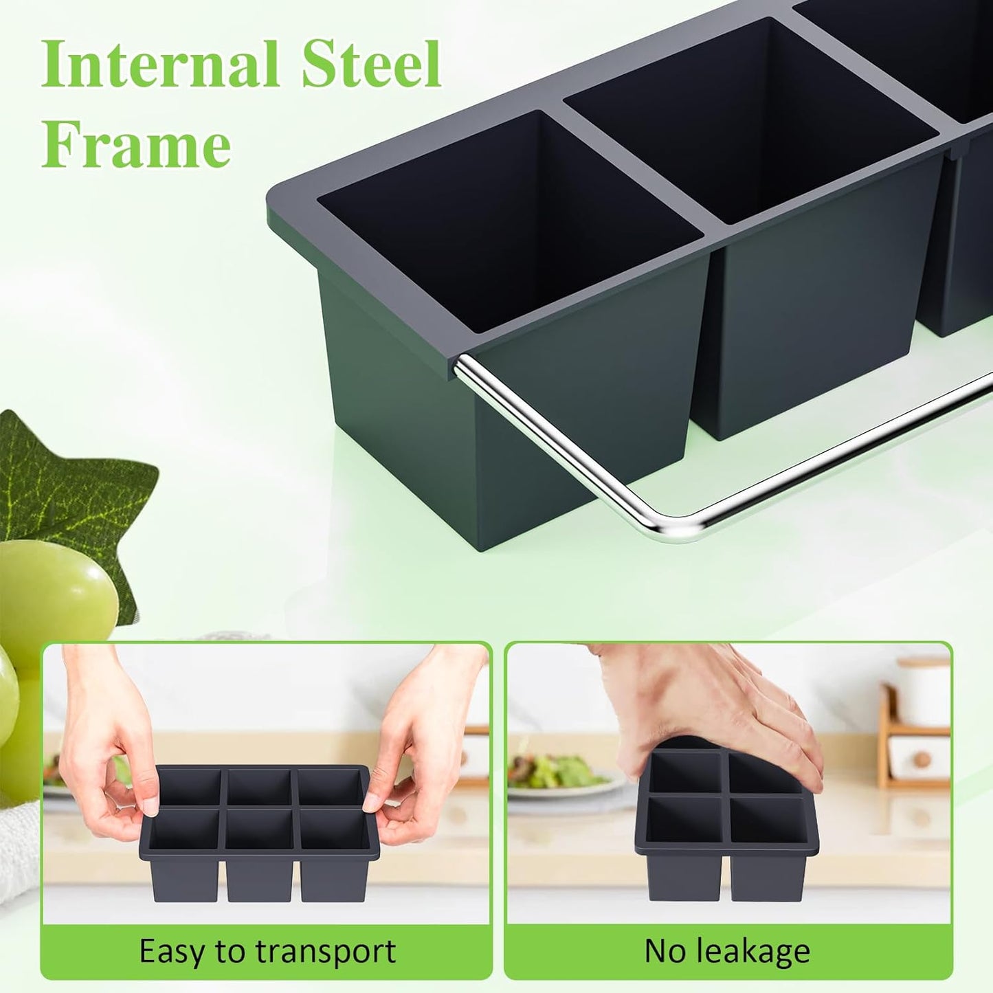 Large Ice Cube Tray for Whiskey: 2" Big Silicone Ice Tray with Lid for Whisky - 3Pack Old Fashioned Ice Cube Trays for Cocktail - Huge Square Cubed Bourbon Ice Cube Maker