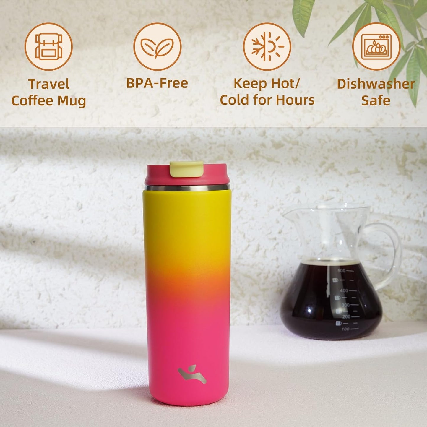 Konokyo Tumbler with Lid, 16 oz Travel Coffee Mug Double Wall Vacuum Stainless Steel Thermal Metal Cup Insulated Water Bottle,Navy Blue
