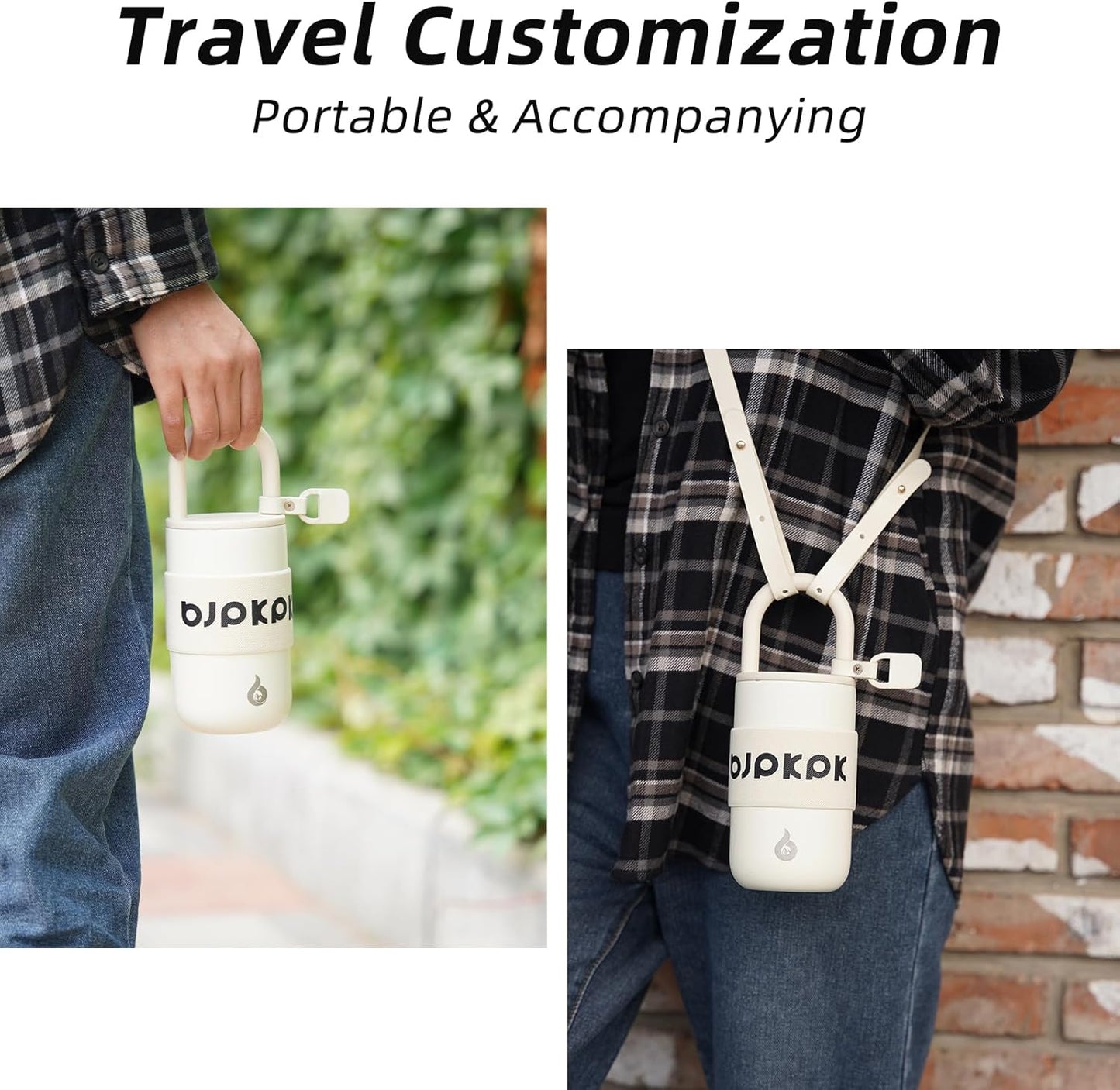 BJPKPK 13oz Insulated Stainless Steel Loop Tumbler With Lid And Handle Travel Coffee Mug Thermal Cup,Latte
