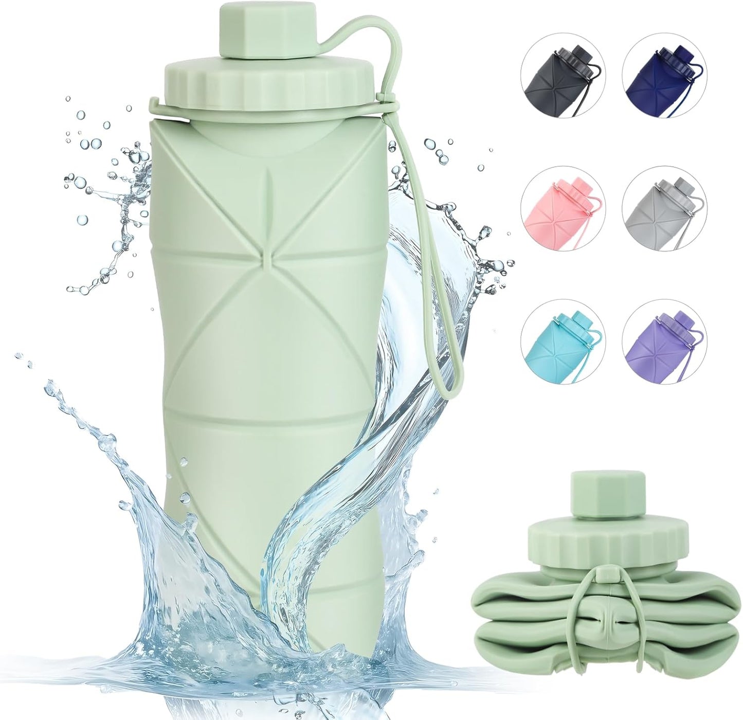 YCT Collapsible Water Bottle 17oz（500ml），Travel Portable Sport Water Bottle，Reusable Silicone Foldable Water Bottles for Gym Camping Hiking (Purple+Black)