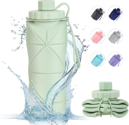 YCT Collapsible Water Bottle 17oz（500ml），Travel Portable Sport Water Bottle，Reusable Silicone Foldable Water Bottles for Gym Camping Hiking (Purple+Black)
