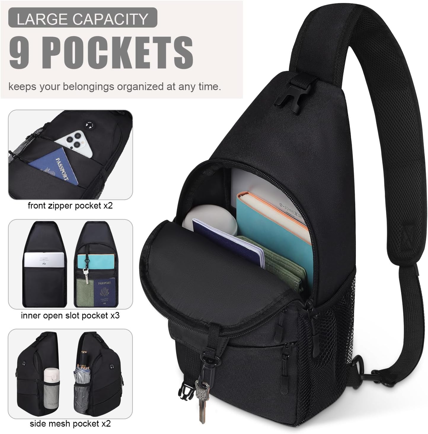 Pritent Crossbody Bags for Women Men Trendy Sling Bag Backpack Casual Chest Bag with Convertible Shoulder Strap