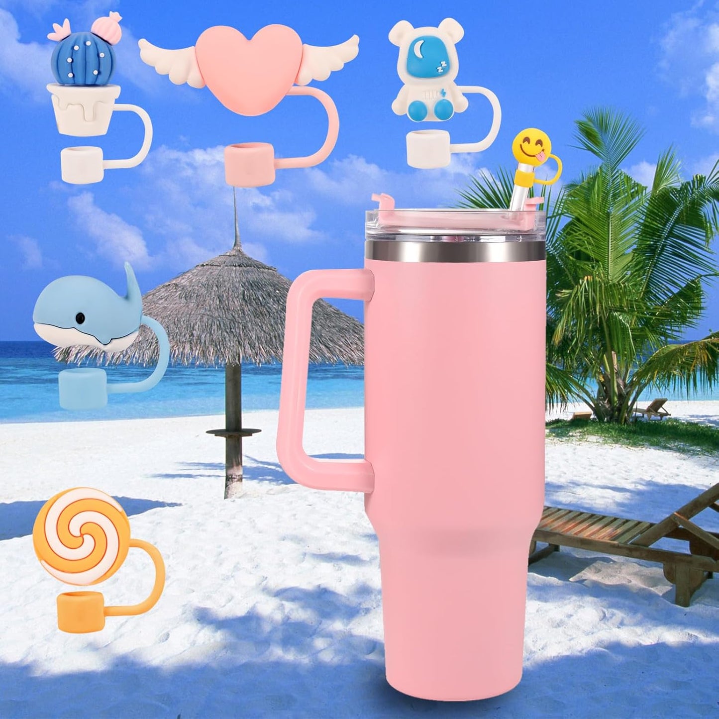 15 PCS Cute Silicone Straw Cover Cap for Stanley Cup Accessories,Simple Modern Straw Covers,10mm Straw Topper Compatible with 30&40 Oz Tumbler