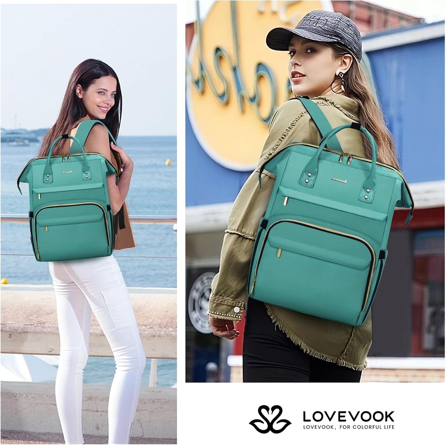 LOVEVOOK Laptop Backpack for Women with Giant Tumbler Holder Pocket,15.6 inch Waterproof Travel Backpack Purse Computer Laptop Bag,Professional Work College Nurse Teacher Backpack Casual Daypack,Black