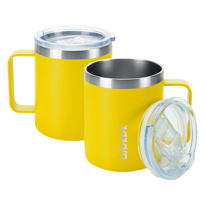 BJPKPK 2 pcs Insulated Coffee Mug, 14oz Insulated Tumbler with Lid, Stainless Steel Coffee Cups with Splash Proof Lid-White