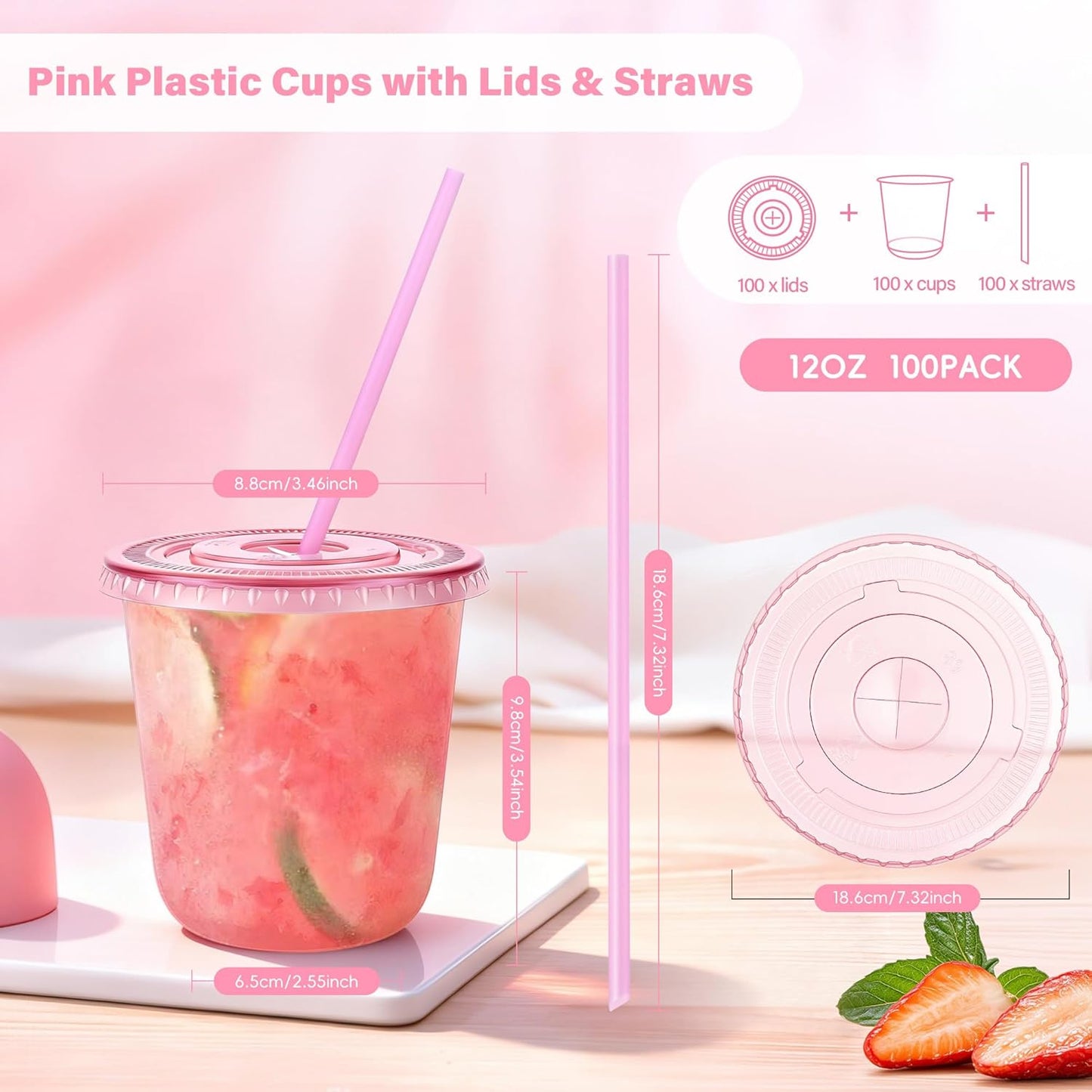 tchrules 100 Set 16oz Plastic Cups with Lids and Straws, Disposable Clear Iced Coffee Cup with Lid, Round Bottom Plastic To Go Cups for Cold Drinks Slushie Smoothie Lemonade Matcha Party Shop Supplies