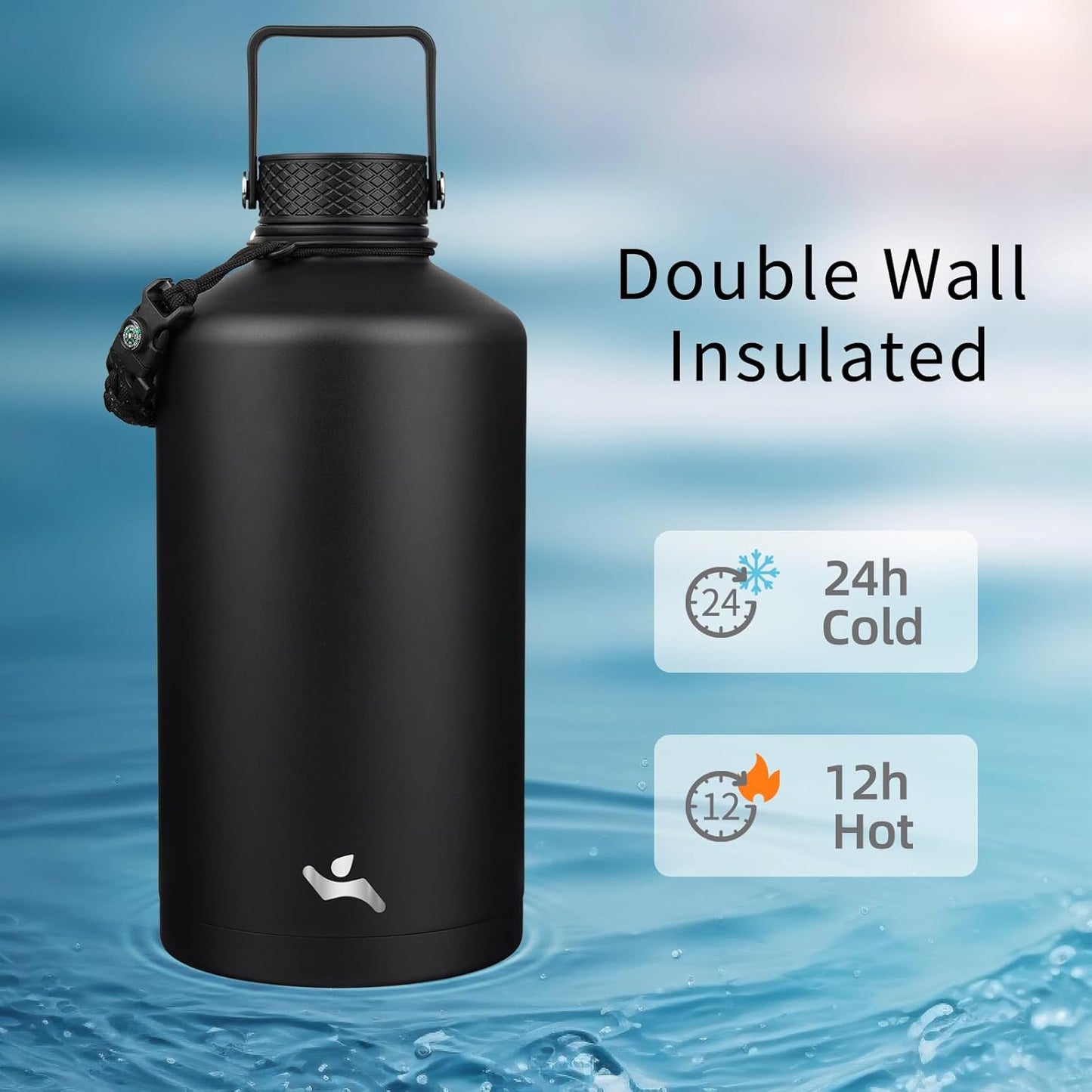 Konokyo 22oz Stainless Steel Bottles with 3 Lids Sport Insulated Water Bottle,Mint