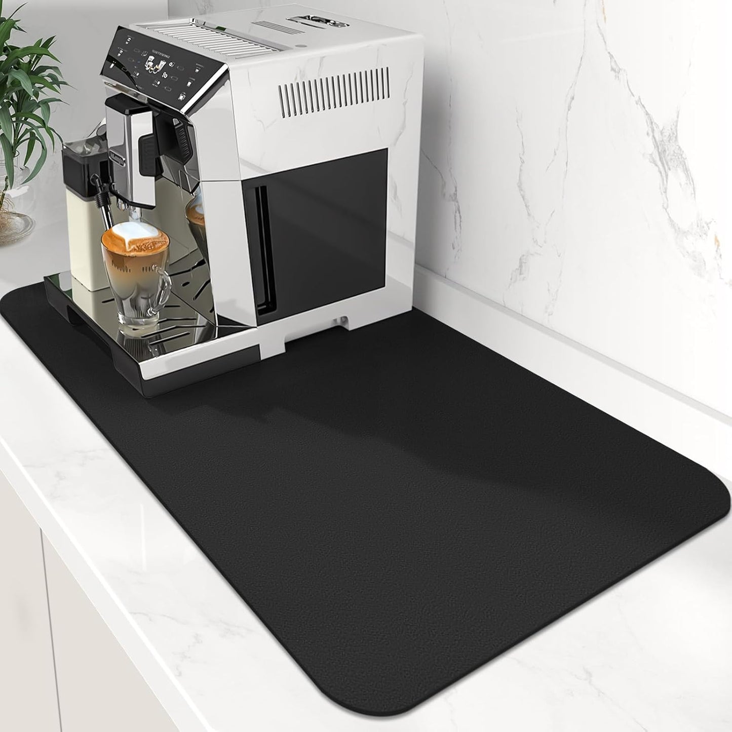 WISELIFE Coffee Mat Super Absorbent Dish Drying Mat Coffee Bar Accessories Match with Machine Large Drying Mats for Kitchen Counter 12" W x 19" L, Black