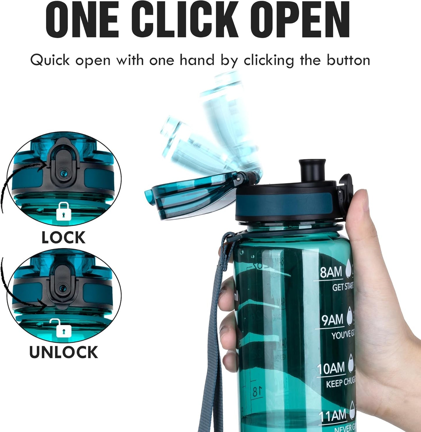 OLDLEY Water Bottle, 32oz Motivational Sports Water Bottle with Time Marker - Times to Drink - Tritan, BPA Free, Wide Mouth Leakproof, Clear (1 Bottle)