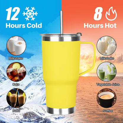 20 oz Tumbler with Handle, Stainless Steel Insulated Tumbler with Lid and Straw, Double Wall Vacuum Coffee Mug Tumbler, Insulated Coffee Thermal Cup for Cold and Hot (Light Purple)