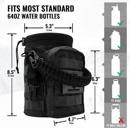 NATURE PIONEOR 32 64 128oz Tactical Water Bottle Pouch, Multi-Function Tactical Water Bottle Bag with Adjustable Shoulder Strap, Half/One Gallon Molle Strap Carrier Holder