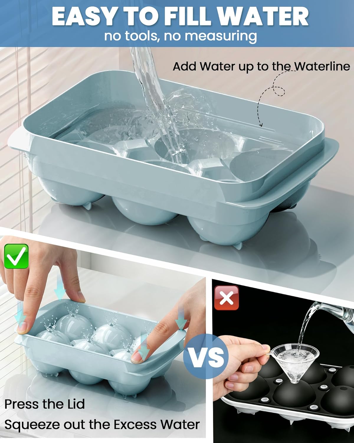 Large Ice Cube Tray for Freezer - 2 Pack Stackable Round Ice Cube Molds Set, Easy to Fill & Release with Storage Bin and Tongs for Kitchen, Party, Cocktail & Coffee, Gifts for Whiskey Lover (1.93In)