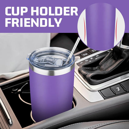 20 oz Tumbler with Lids and Straws, Stainless Steel Insulated Travel Coffee Mug, Double Wall Vacuum Insulated Tumblers, Powder Coated Coffee Tumbler for Cold & Hot Drinks (Light Purple)