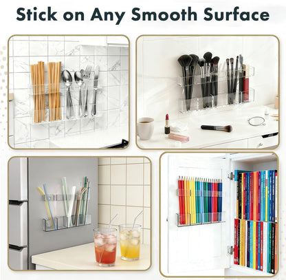 Acrylic Straw Holder for Cabinet Door - Child-Safe Organizer & Dispenser with Smooth Rounded Edges for Kitchen Accessories Storage, Adhesive Circles Included (Clear Transparent)