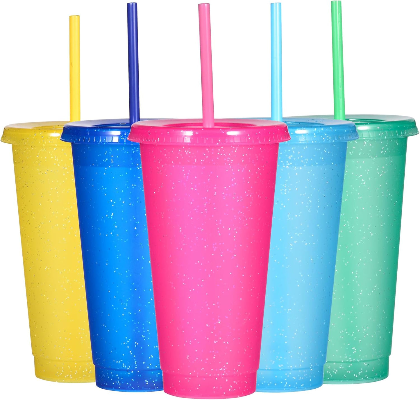Suertestarry Tumbler with Straw and Lid,Water Bottle Iced Coffee Travel Mug Cup,Reusable Plastic Cups,Perfect for Parties,Birthdays,24oz-5 Pack (Rainbow, 5pack)