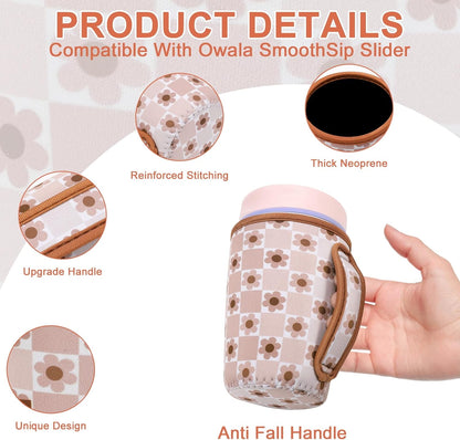 Cute Sleeve for Owala Coffee Tumbler, Neoprene Cover with Handle for Owala SmoothSip Slider, Scratch Resistant Coffee Mug Sleeve for Women to Office, Workout, Coffee Break. (Coffee Break)