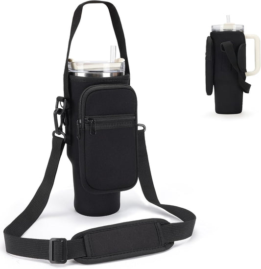 GOEWY Water Bottle Carrier Bag for Stanley 40/30 oz Tumbler with Phone Pocket Neoprene Water Bottle Holder with Shoulder & Handheld Strap Stanley Cup Accessories