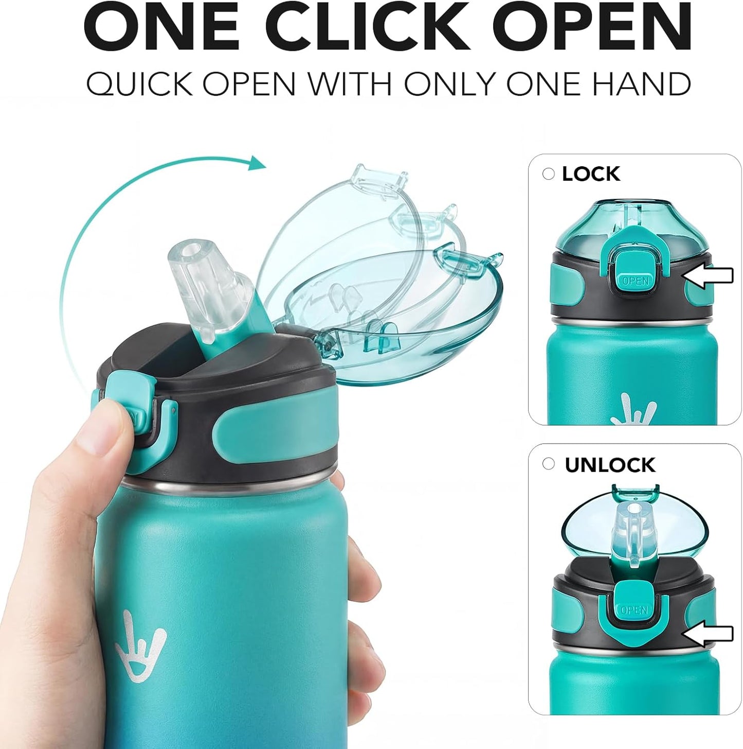 Enerbone 24 oz Insulated Water Bottle, Stainless Steel Bottle with Carrying Strap, Double-Wall Vacuum Insulation Design, Leakproof Sports Bottle with Straw, Keep Drinks Cold or Hot for Hours