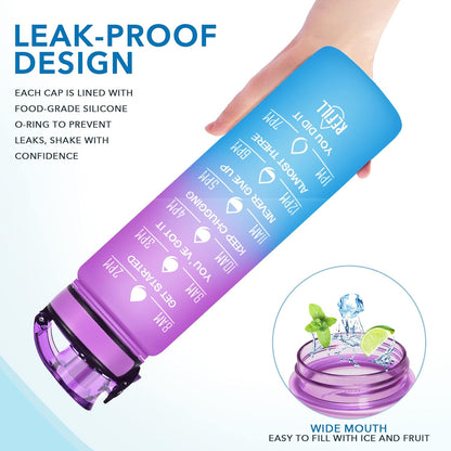 Enerbone Water Bottle, Leakproof BPA & Toxic Free, Motivational Water Bottle with Times to Drink and Straw, Fitness Sports Water Bottle with Strap for Office, Gym, Outdoor Sports