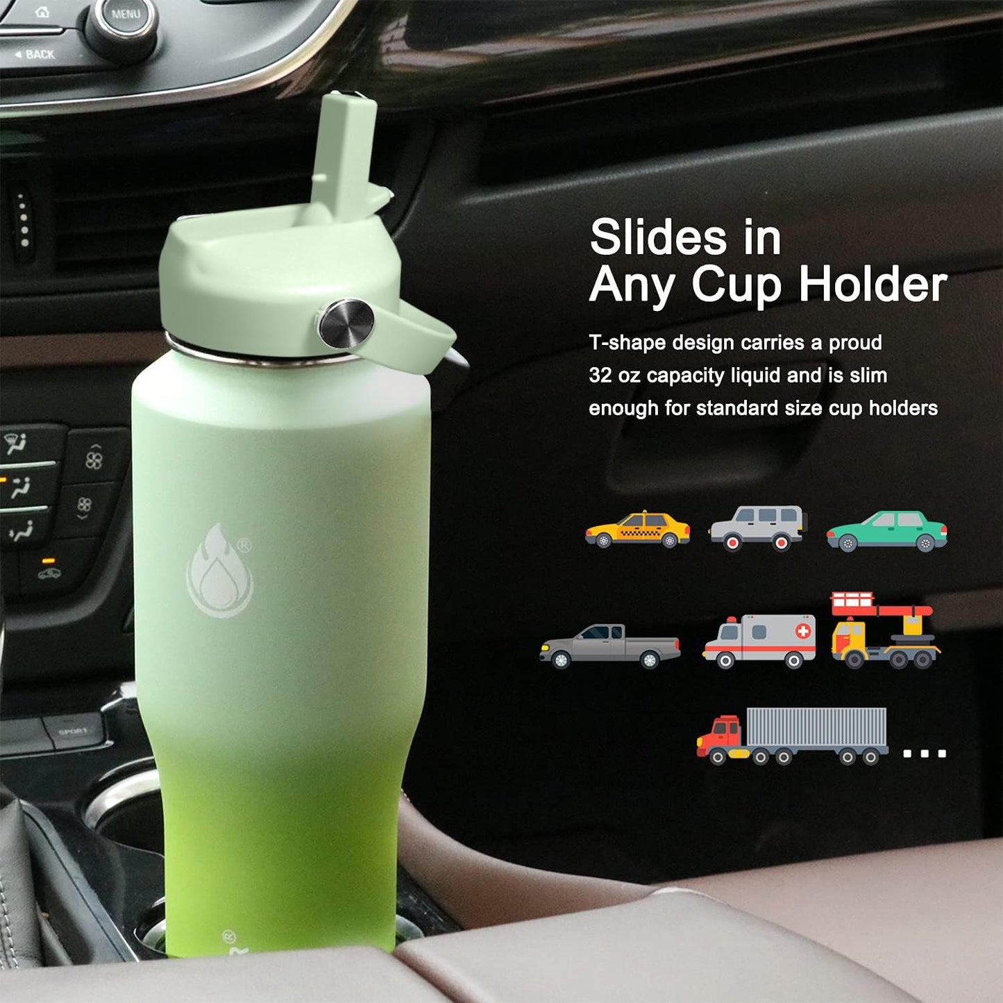 SENDESTAR 40oz Water Bottle Wide Mouth Stainless Steel Vacuum Insulated Double Wall with Straw Lids Fit in Any Car Cup Holder