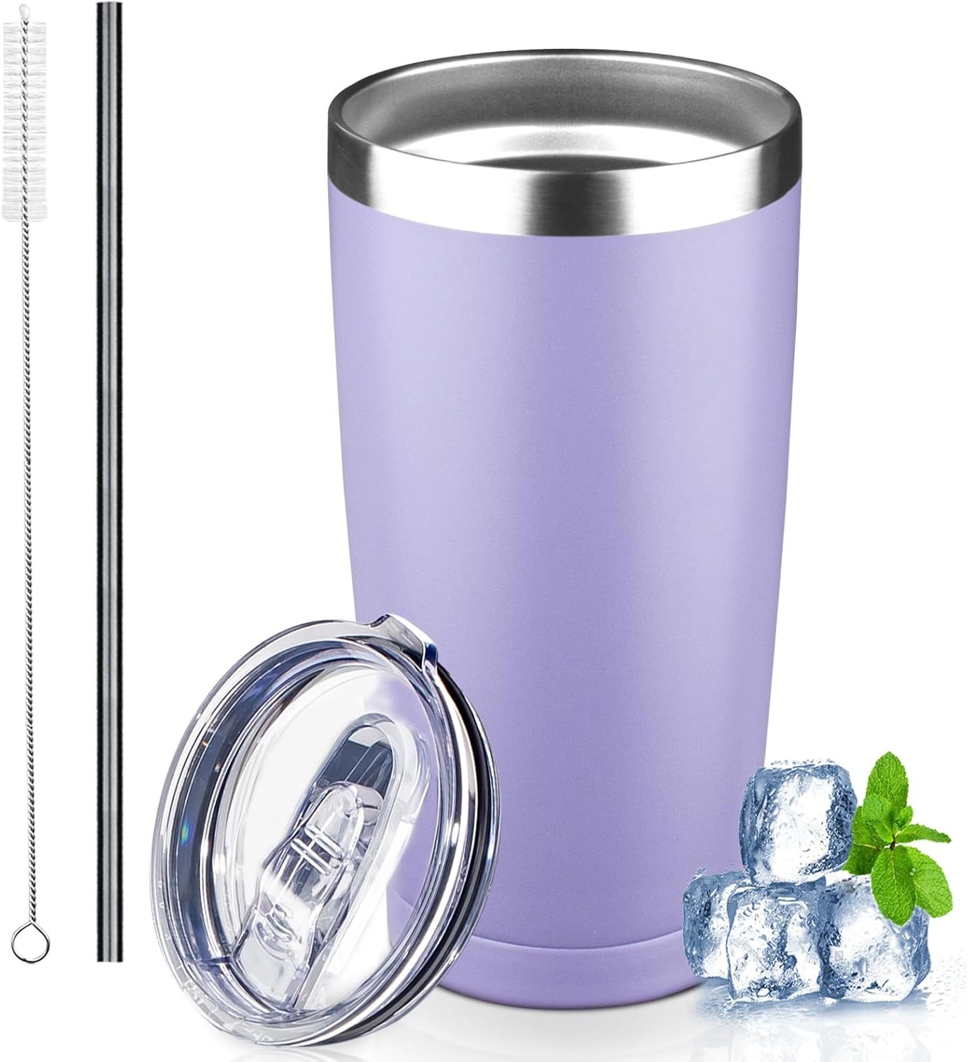 20 oz Tumbler with Lids and Straws, Stainless Steel Insulated Coffee Tumbler, Double Wall Vacuum Insulated Travel Mug Cup, Leakproof Thermal Coffee Cup for Hot and Cold Drinks (azure blue)