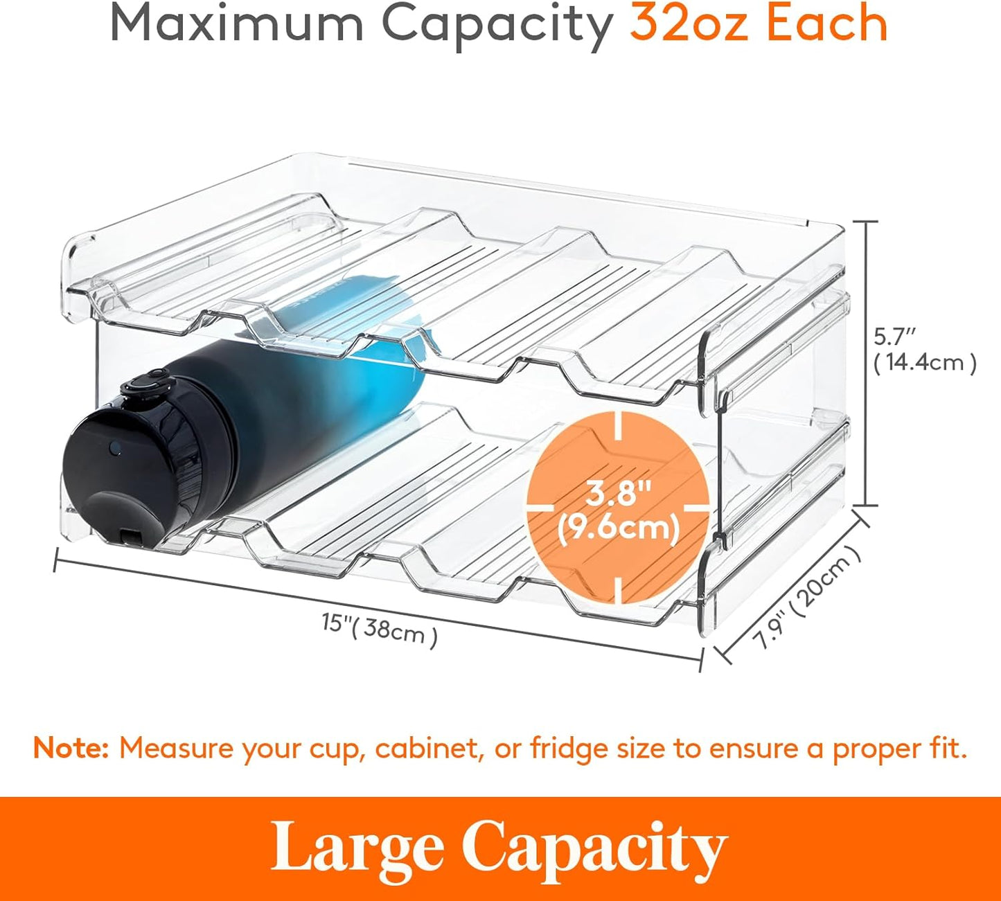 Lifewit 2 Tier Stackable Water Bottle Organizer for Cabinet, Plastic Bottle Holder Fits 6 Bottles/Tumblers up to 3.8" Diameter for Pantry/Countertop/Cupboard, 28 x 19 x 15 cm/11 x 7.5 x 5.7"