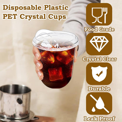 Alaeseje 50 Pack Clear Plastic Cups with Strawless Sip Lids,16 oz Iced Coffee Cups with Lids,Disposable PET Crystal Cups,Round Bottom To Go Cup for Iced Coffee Juice Smoothie Cold Beverage