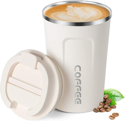 17oz (510ml) Vacuum Insulated Coffee Travel Mug, Leak proof Double Wall Stainless Steel Reusable Cup with Lid, Thermal Tumbler for Hot and Cold Drinks, Matte Texture White