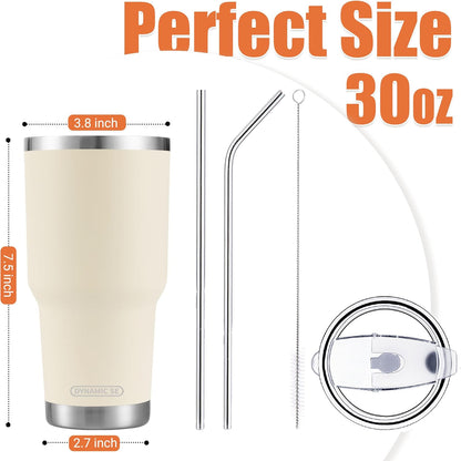 D·S 30oz Blue Tumbler Stainless Steel Double Wall Vacuum Insulated Mug with Straw and Lid, Cleaning Brush for Cold and Hot Beverages