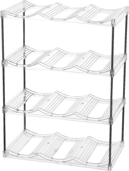 IEEK 3 Tier Stackable Wine and Water Bottle Holder Free-Standing Fridge Wine Bottle Organizers Clear Plastic Water Bottle Holder for Cabinet,Refrigerator,Pantry,Kitchen Countertops,Holds 9 Bottles