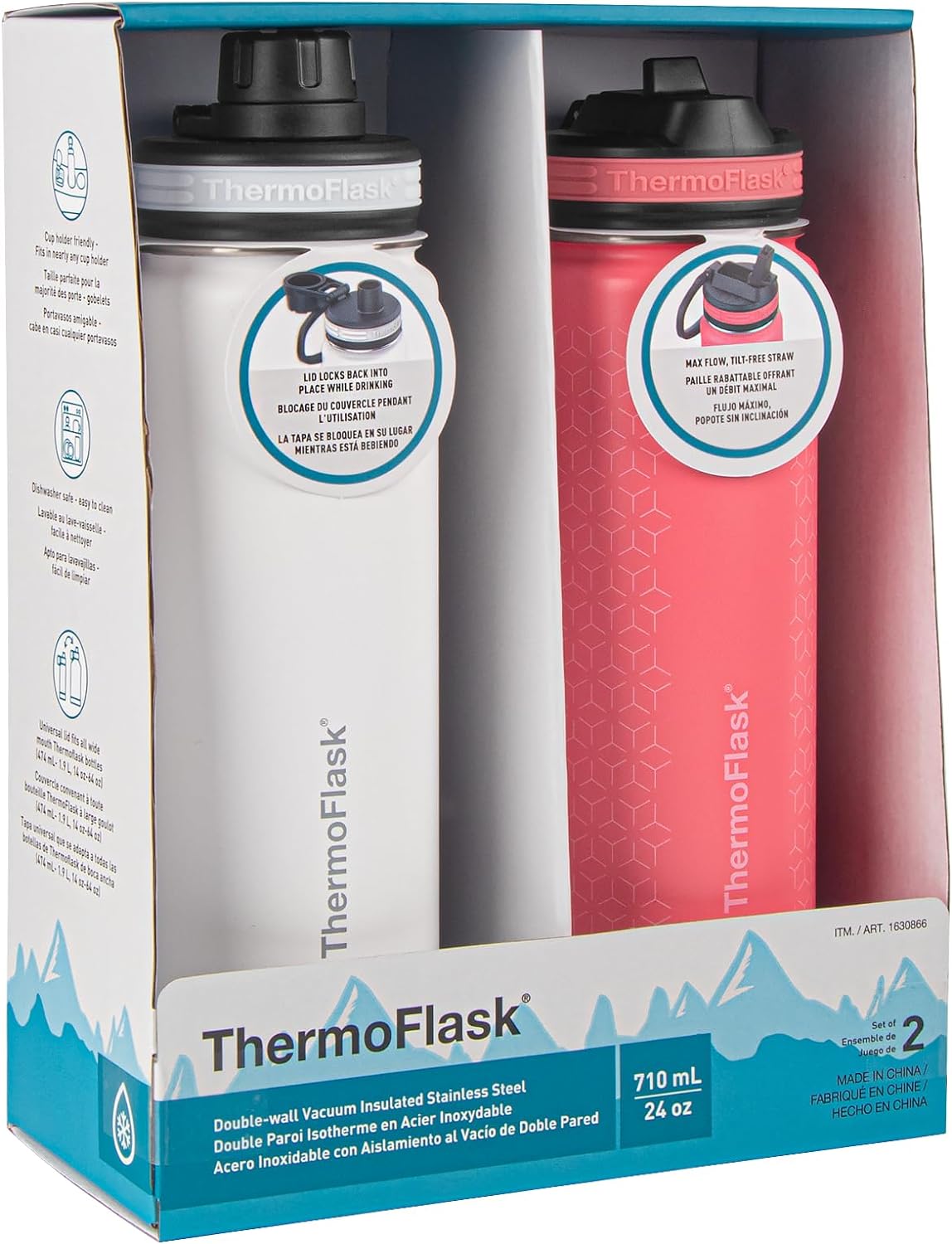 ThermoFlask Insulated Water Bottle with Spout Lid (24 oz, Lemonade Stand) - Leakproof, Stainless Steel Water Bottle for Cold & Hot Drinks, Travel & Daily Hydration