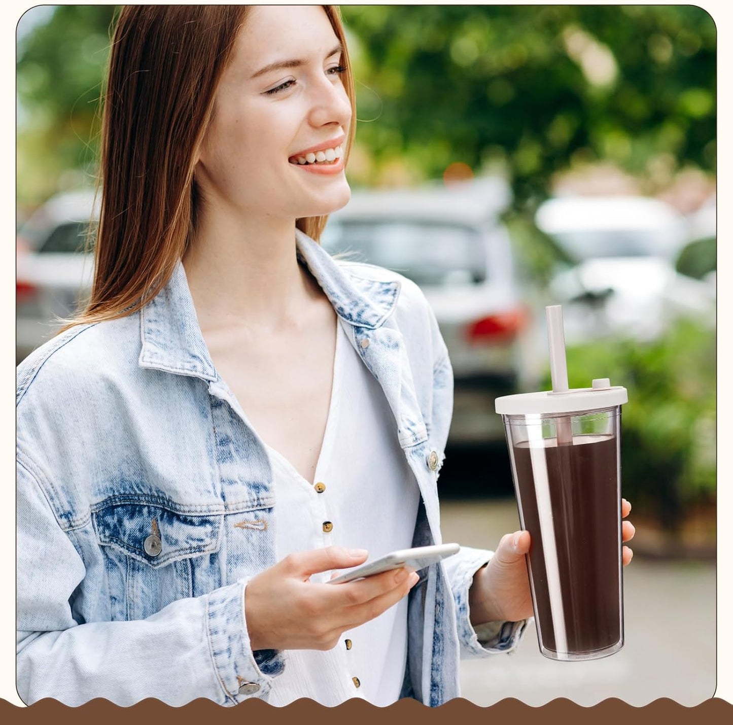 Honeydak 4 Pack 24 oz Reusable Iced Coffee Cups with Lids and Straws Leakproof Double Wall Insulated Clear Plastic Iced Coffee Tumblers with Straw Brushes