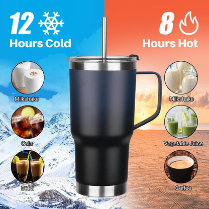 20 oz Tumbler with Handle, Stainless Steel Insulated Tumbler with Lid and Straw, Double Wall Vacuum Coffee Mug Tumbler, Insulated Coffee Thermal Cup for Cold and Hot (Light Purple)