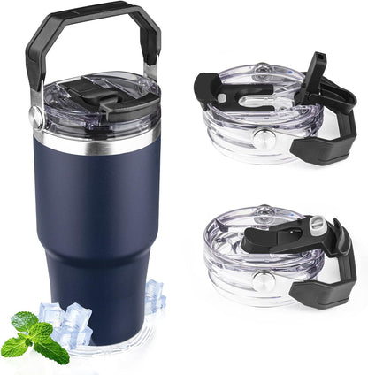 30oz Tumbler with Handle and Flip Straw Lid Double Wall Insulated Travel Coffee Mug Stainless Steel Vacuum Insulated Coffee Tumbler Cup for Hot and Cold Beverages,Leak-proof&BPA-free (30oz,Black)