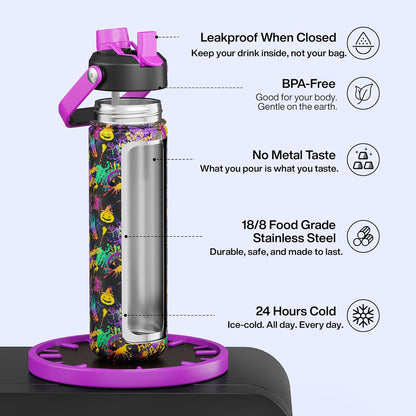 ENCOOL Insulated Water Bottle with Straw Stainless Steel Water Bottle, Leak-Proof, BPA-Free, Double Wall Vacuum Keeps Cold for 24 Hours for Sports, Travel, School (26 oz, Cotton Candy) - Colors C