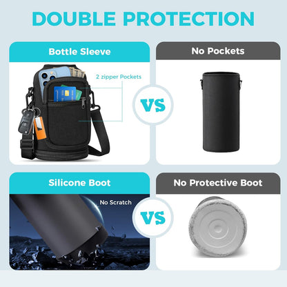 32/40/64OZ Insulated Water Bottle - Keep Cold 48H Hot 24H, Combo Straw/Spout Lids, Paracord Handle for Gym/Hiking, Carrier Bag +Strap, Cup Mat, BPA-Free Stainless Steel Flask Jug