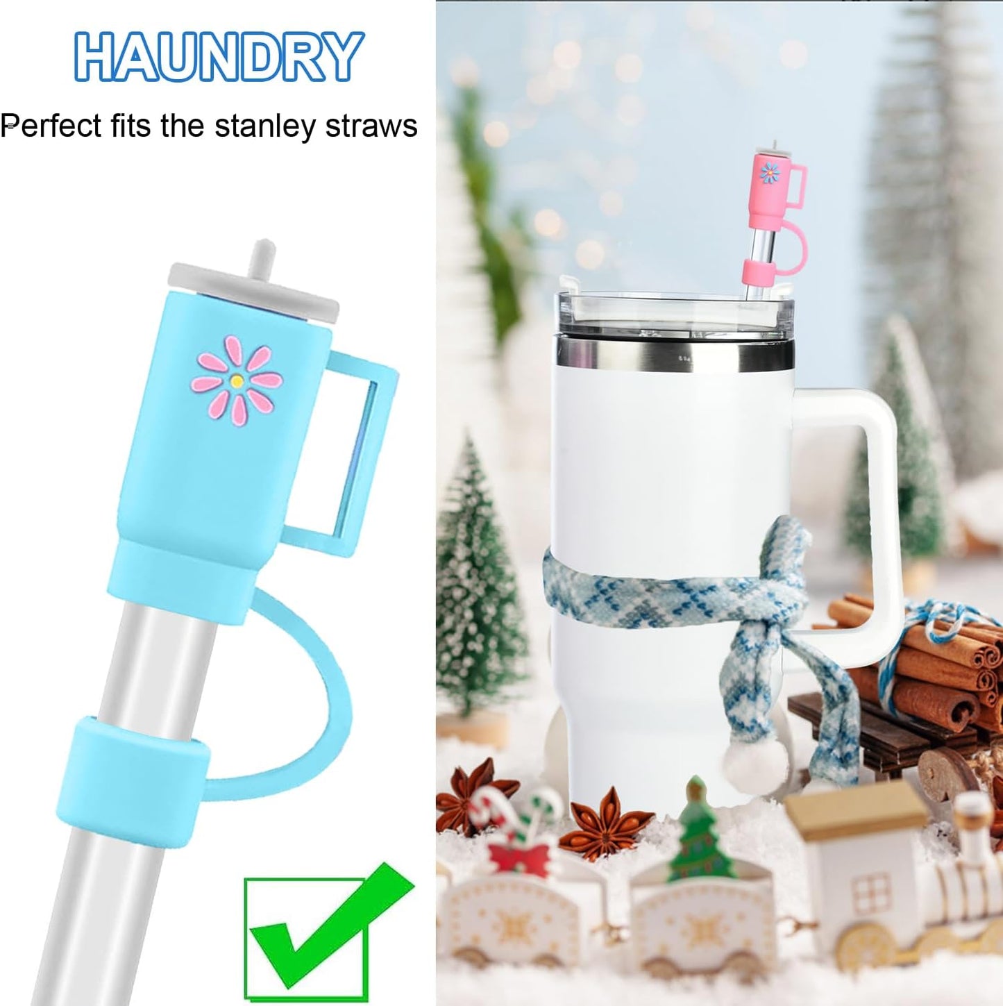 12 Pack Replacement Glitter Straws and Covers for 40 oz Stanley Adventure Travel Tumbler Cup, Reusable Glitter Straws with Cleaning Brush, Compatible with 40oz 30oz 20oz 14oz Stanley Water Jug, 12inch