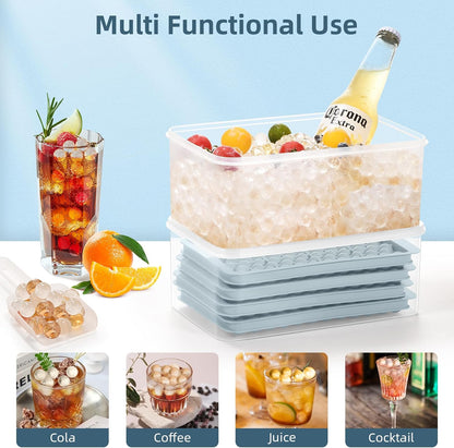 WIBIMEN Mini Ice Cube Trays, 0.55” Tiny Pebble Ice for Iced Coffee & Cocktails, Fast Chill, Easy Twist Release, Stackable with Lid & Storage Bin (4 Pack, Blue)