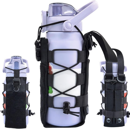 Molle Water Bottle Holder Pouch, 16-77 oz Adjustable Capacity Tactical Bottle Bag, Compatible with Backpack, Vest, Belt for Outdoor Activities
