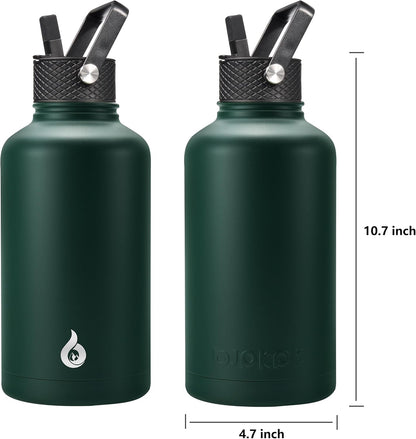 BJPKPK Insulated Water Bottles with Straw Lid, 40oz Stainless Steel Water Bottles with 3 Lids, BPA Free Leakproof Thermo, Tumblers, Cups for Sports, Gym- Midnight - Colors A