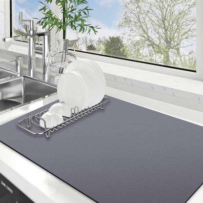 WISELIFE Dish Drying Mat Super Absorbent Drying Mat Large Dish Drying Mats for Kitchen Counter Easy Clean Dish Mat Kitchen Drying Mat15"x 18" Stylish Grey