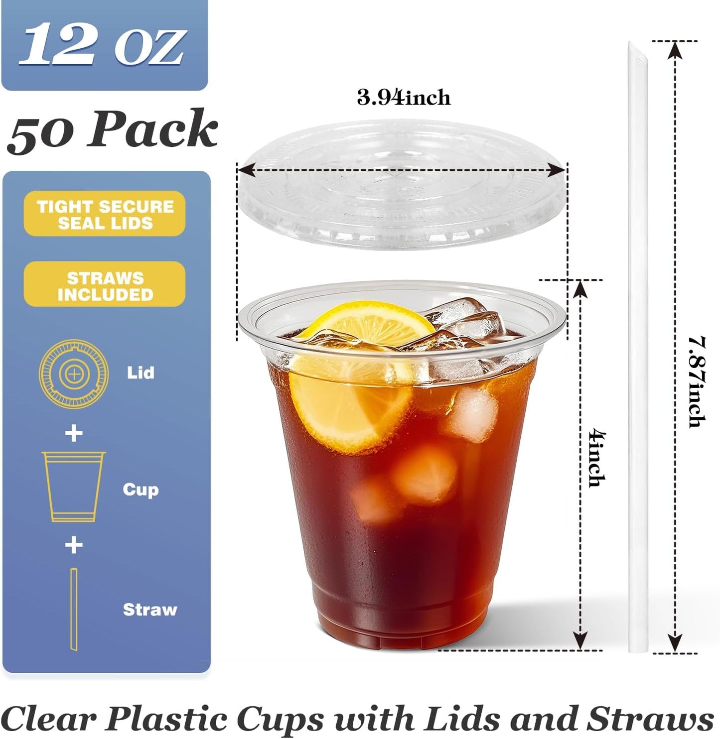 Charmount 24 oz Clear Plastic Cups with Lids and Straws, 100 Sets Disposable To Go Cups for Cold Drinks, Iced Coffee, Coffee Bar Accessories, Smoothies