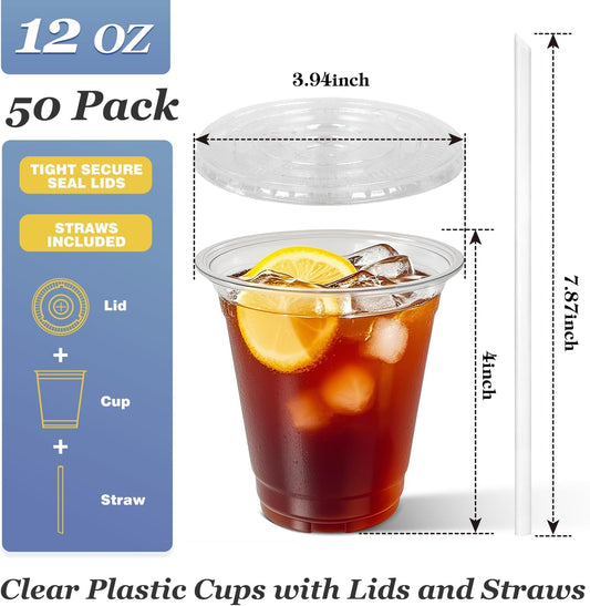 Charmount 24 oz Clear Plastic Cups with Lids and Straws, 100 Sets Disposable To Go Cups for Cold Drinks, Iced Coffee, Coffee Bar Accessories, Smoothies