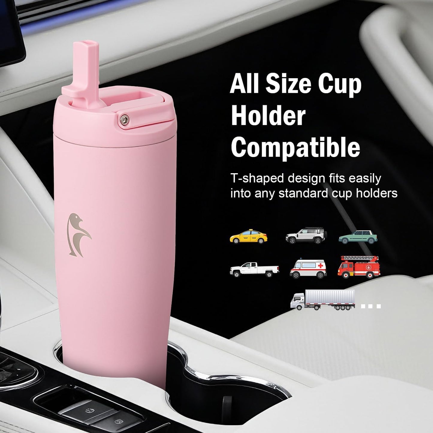 Coolflask Water Bottle 40 oz Fits Car Cup Holder, Slim Tumbler Stainless Steel with Straw & Handle, Vacuum Flask Leakproof Wide Mouth for Travel Sports Gym, Black