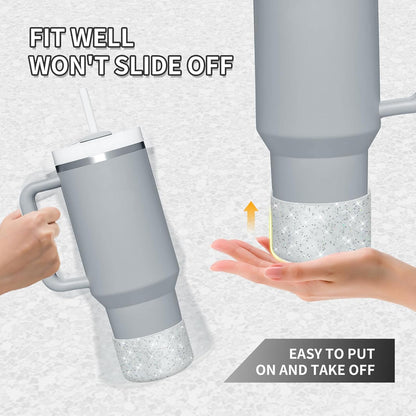 WUQID Protective Bling Silicone Boot Sleeve, Compatible with Stanley Tumbler 20-40oz & Hydro Flask Bottle 12oz-24oz, Glitter Reduces Dents Sleeve Cover for More Bottles/Tumblers Bottom of 2.83-2.95in