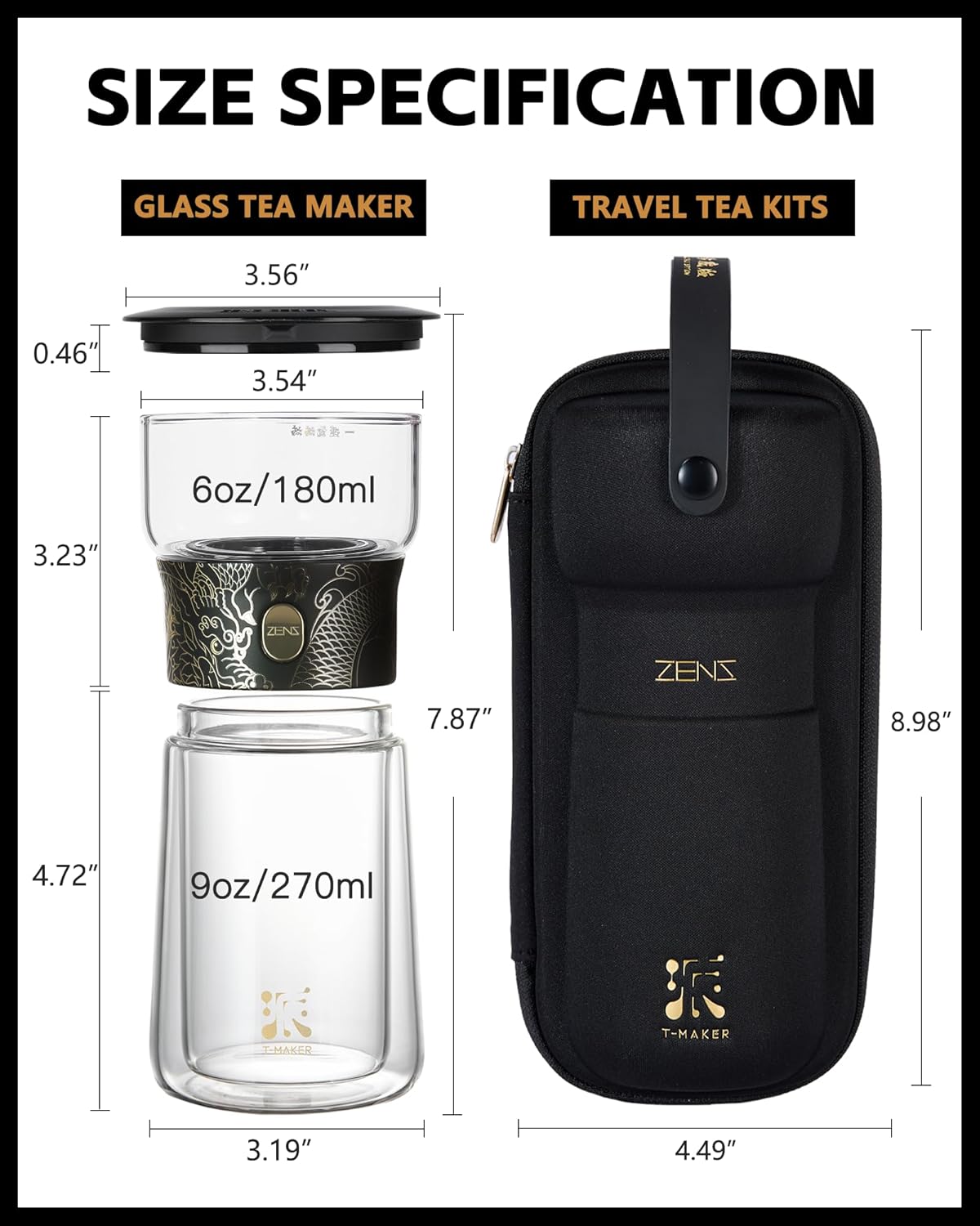 ZENS Modern Glass Infuser Teapot, One Touch Tea Maker for Loose Leaf Tea with Insulated Mug and Portable Case. Enchanted Pot Alternatives for Tea Lover Gifts