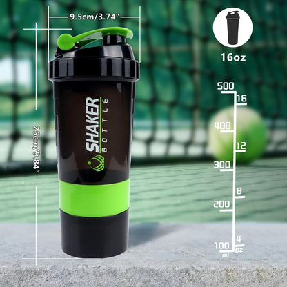 XTK Shaker Bottle 16OZ Protein Shaker Bottles with Mix Ball Sports Water Bottle Leak Proof GYM Cup for Protein Mixes with Powder Storage & Pill Organizer, Ideal for Pre Workout,BPA Free(black)