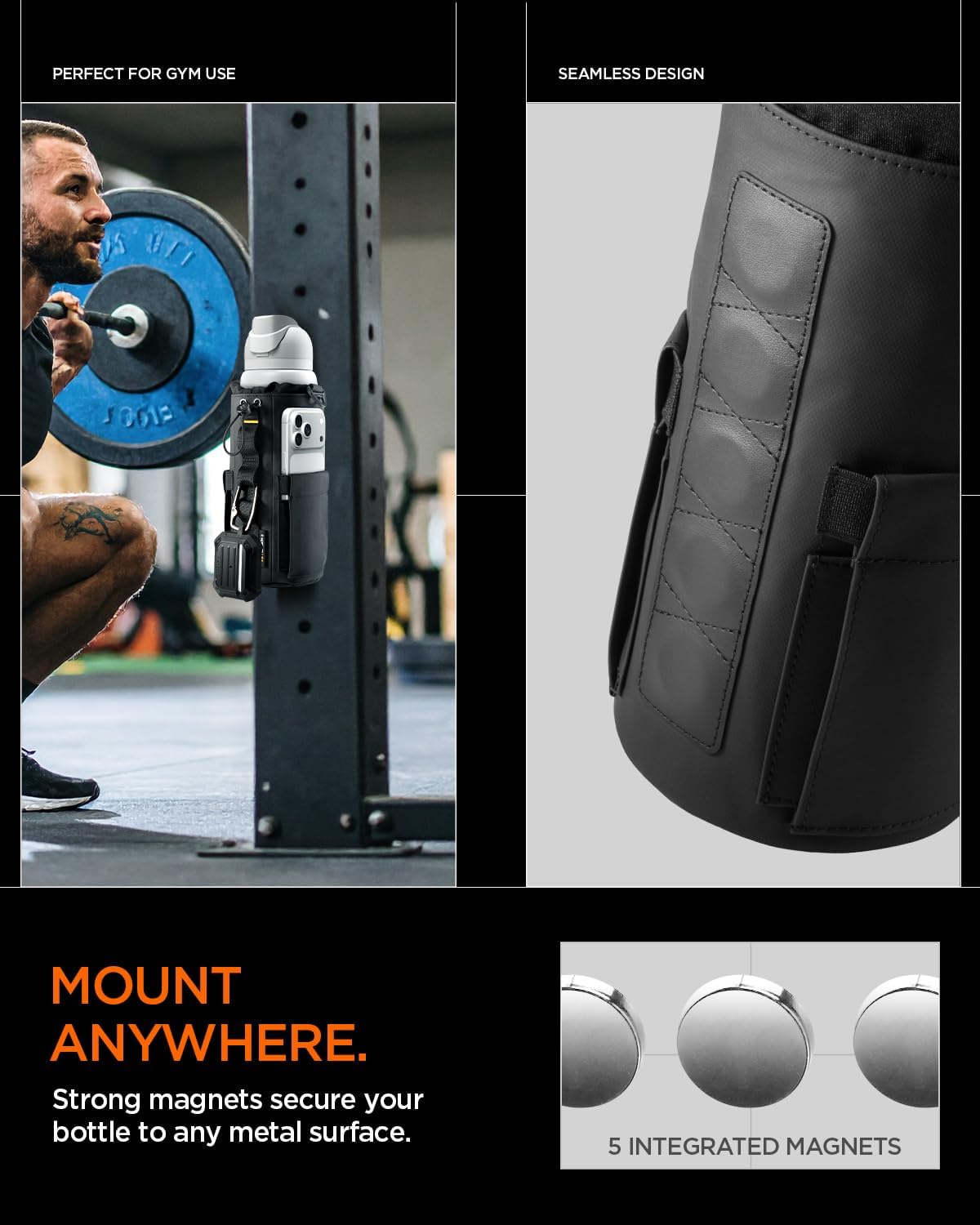 Spigen Life Magnetic Gym Bag for Men Tumbler Carrier Holder Bag for 20oz–40oz Water Bottles w/Molle System, Phone Pocket, Drawstring/Cord Lock, D-Ring Strap, Waterproof